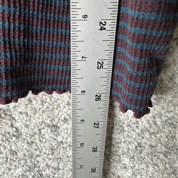 Free People Shirt Womens Large Purple Blue Striped Thermal Long Sleeve Stretch - Picture 2 of 7